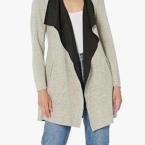 NIC+ZOE Light Gray and Black Open Cardigan with 2 side pockets sz S